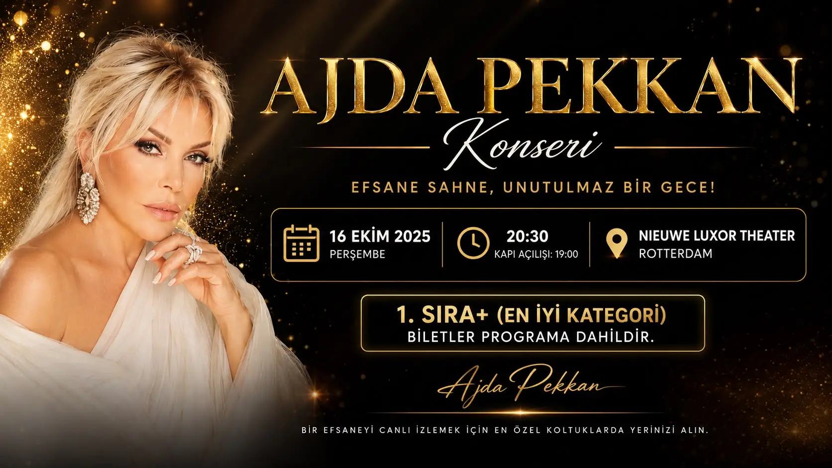 Amsterdam Ajda Pekkan Konser Turu THY ile / 3 Gece Otel Konaklamalı / İstanbul Çıkışlı