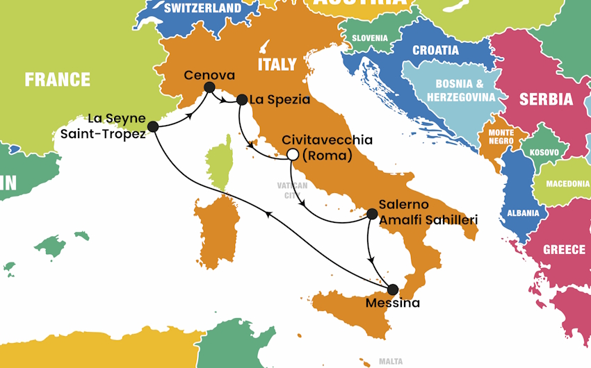 Costa Fascinosa ile Amalfi Sahilleri Batı Akdeniz Turu Pegasus ile / 7 Gece Konaklamalı / İstanbul Çıkışlı / 3 Mayıs